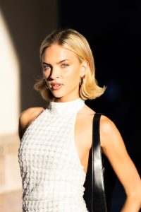 white halterneck dress